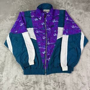 Rare VTG NIKE Spell Out Swoosh Abstract All Over Print Jacket 90s Women’s SZ L